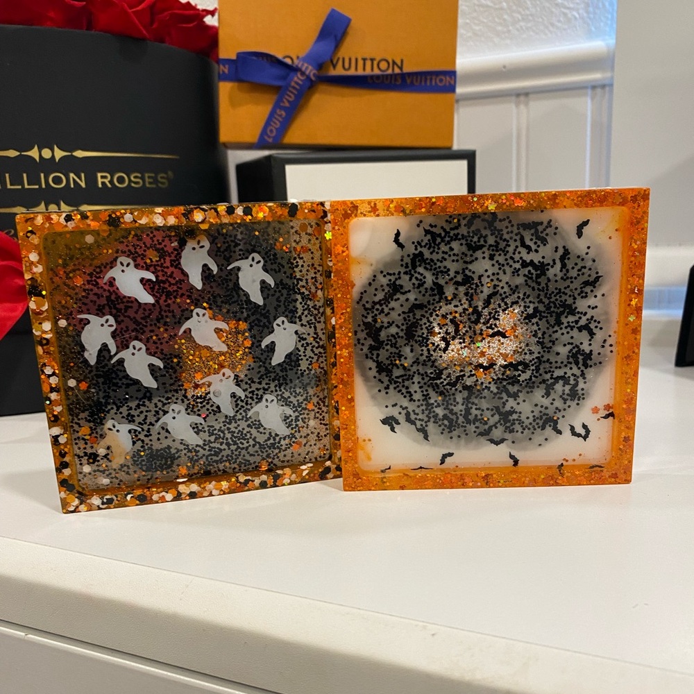 Halloween 2 pack resin coasters